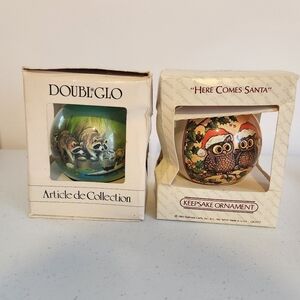 Vintage Christmas Santa Owls Holly Branch Tree Ornament Racoons Kitsch 1970s 80s